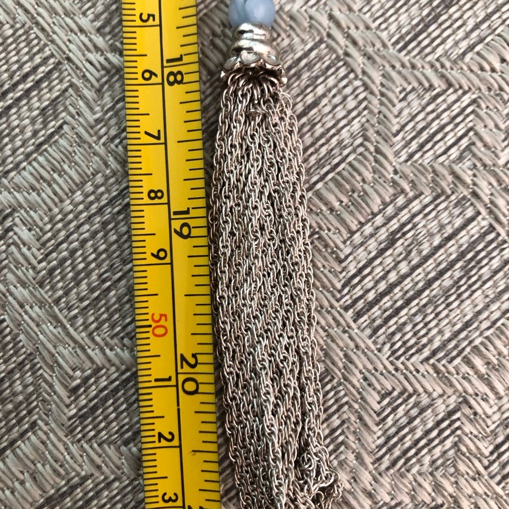 🪅 Banana Republic Silver Tassel Pendant Necklace with Blue Beads - Picture 8 of 9